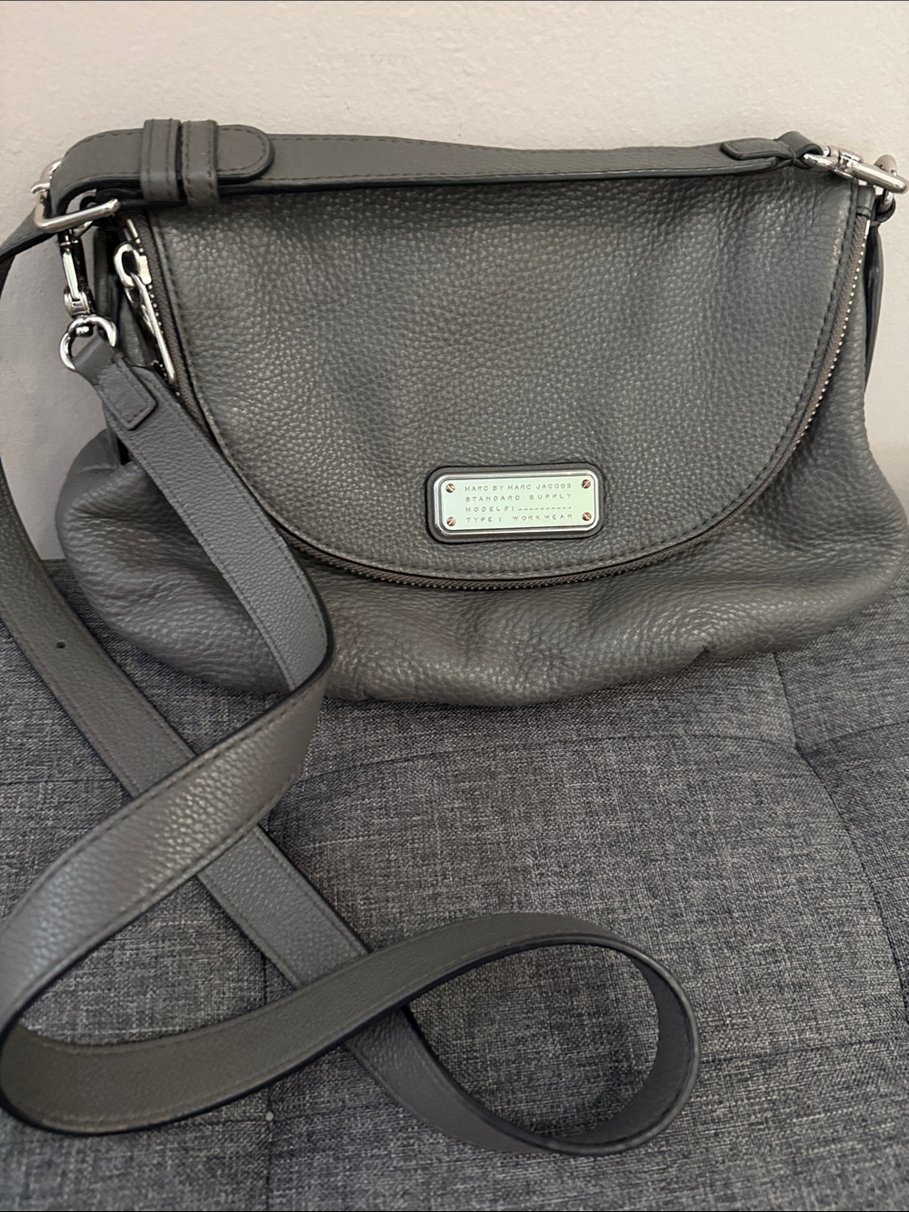 Marc By Marc Jacobs Gray Pebbled Leather Crossbody Bag